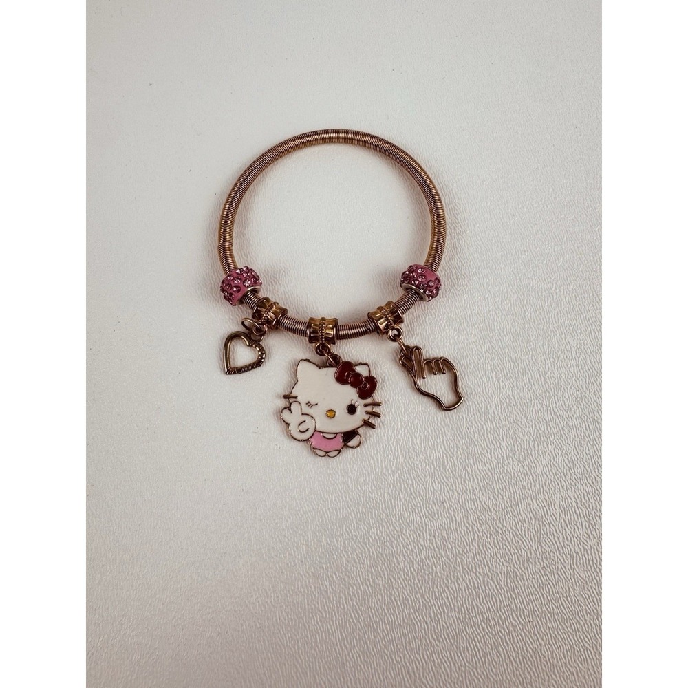 Hello Kitty Adjustable Charm Bracelet - Gold Tone - Pink Beads
